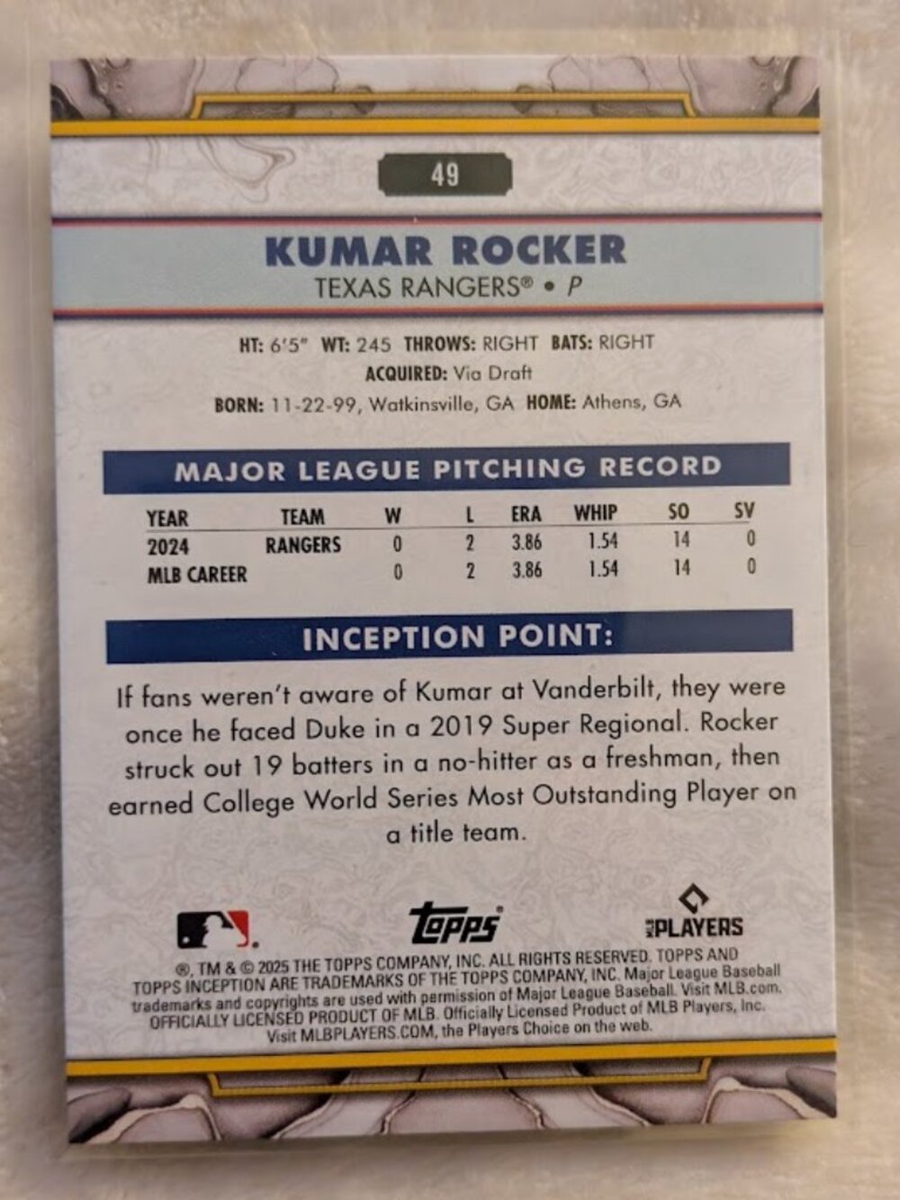 2025 Topps Inception KUMAR ROCKER #49 - Picture 2 of 2